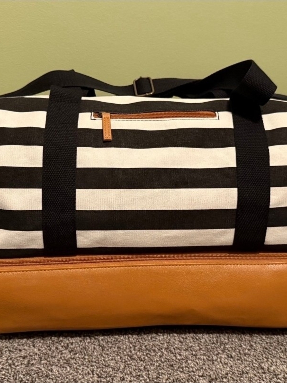 DSW Black and White Striped Weekender Travel Bag - Large Duffle